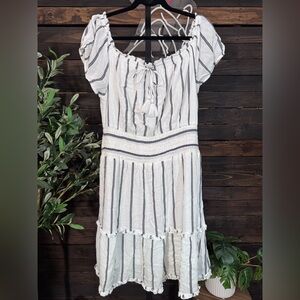 American Eagle White Dress with Black Vertical Stripes